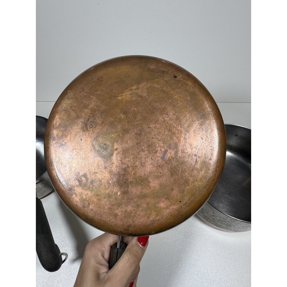 Vtg Revere Ware Copper Bottom Saucepan Set of 3 Stainless Steel 2 Qt 3 Qt No Lid - Picture 8 of 16